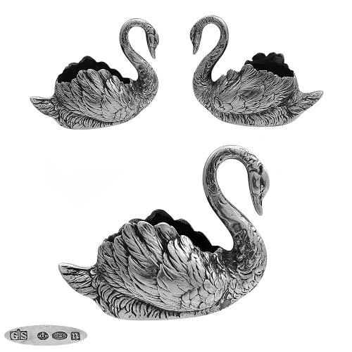 Pair of  Sterling Silver Swans 1928